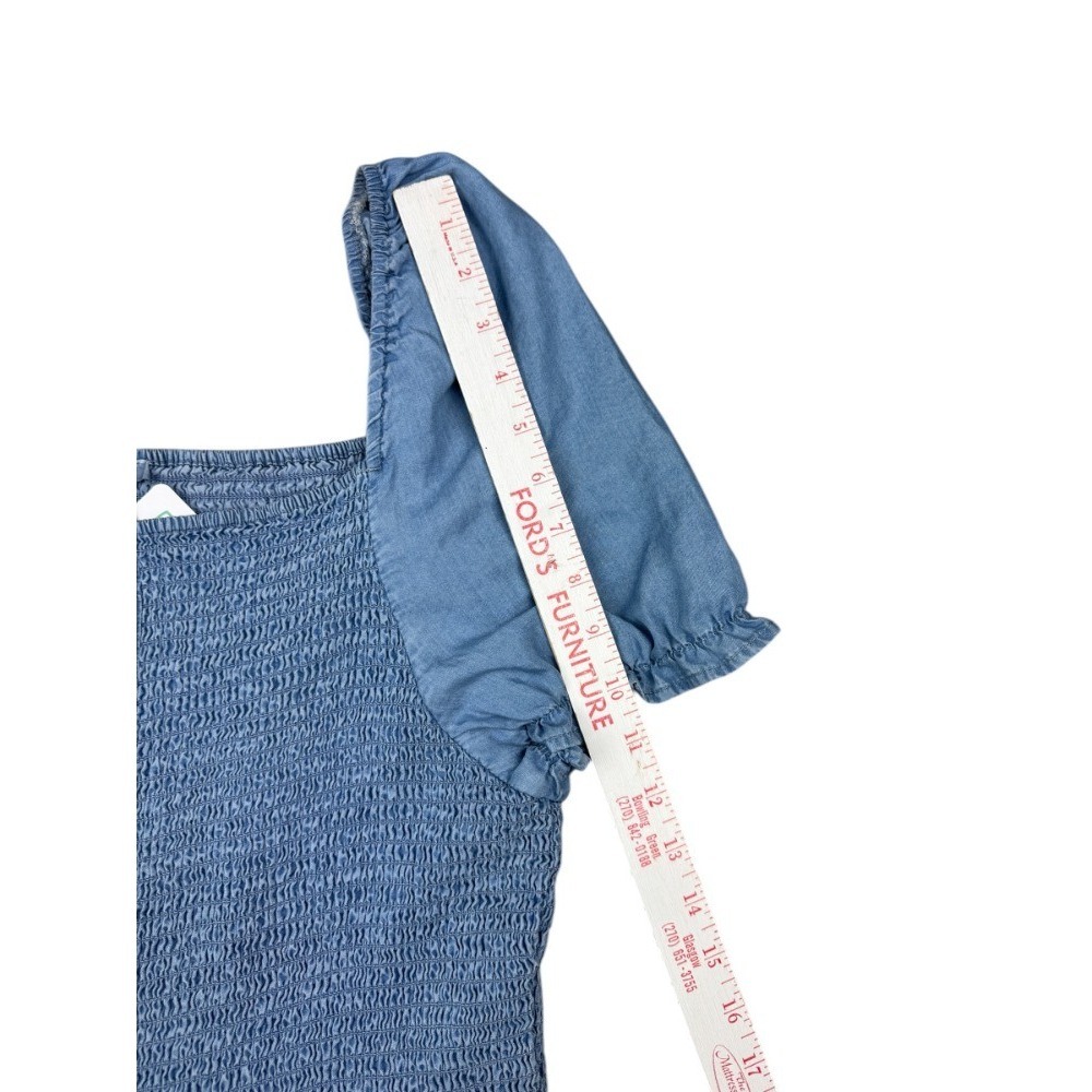 Love Tree Women's 3X Blue Chambray Crop Top Smocked Sweetheart Tencel NWT - Picture 6 of 9